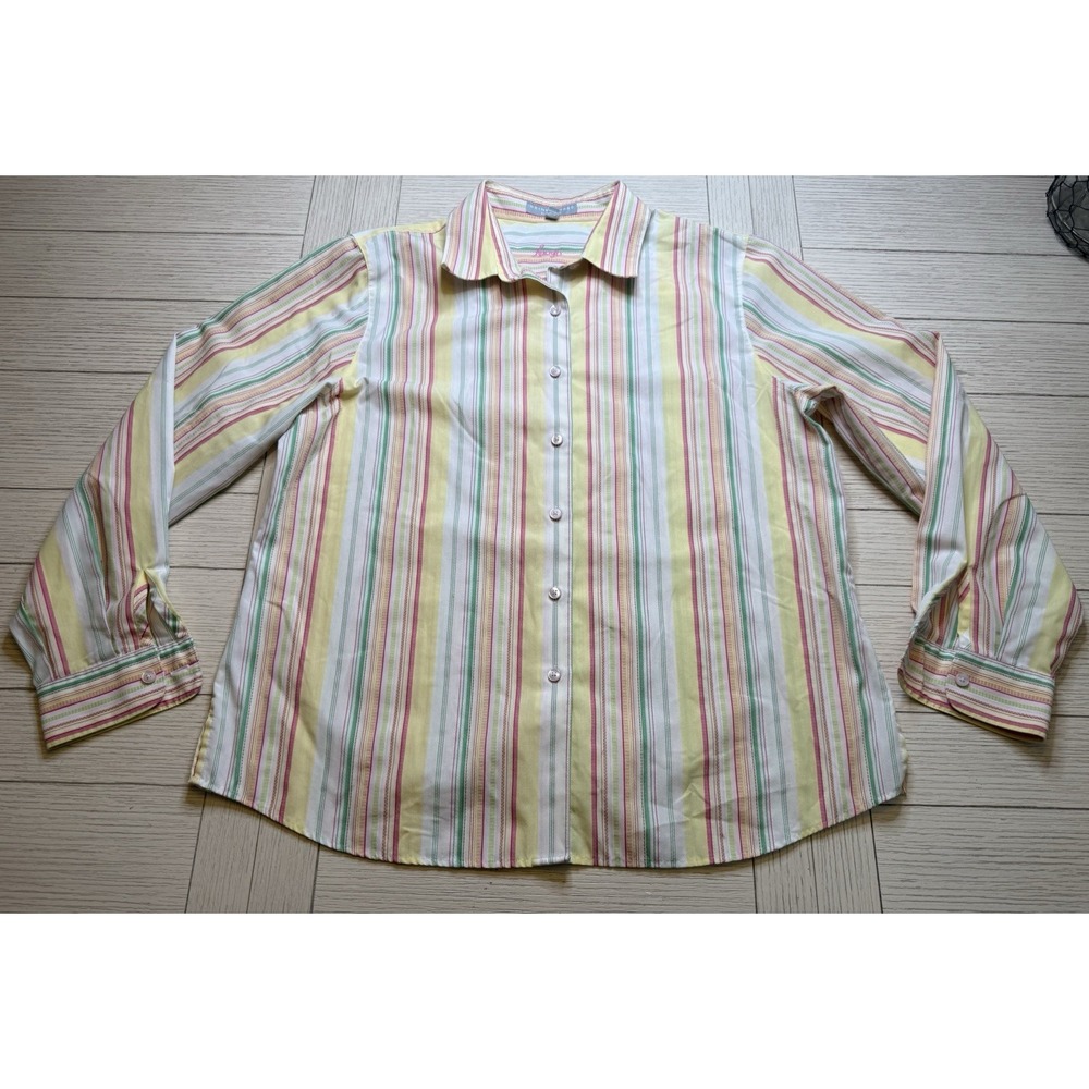 Foxcroft Wrinkle Free Women Shaped Fit Button Up Shirt Rainbow Stripe‎ 16 Casual